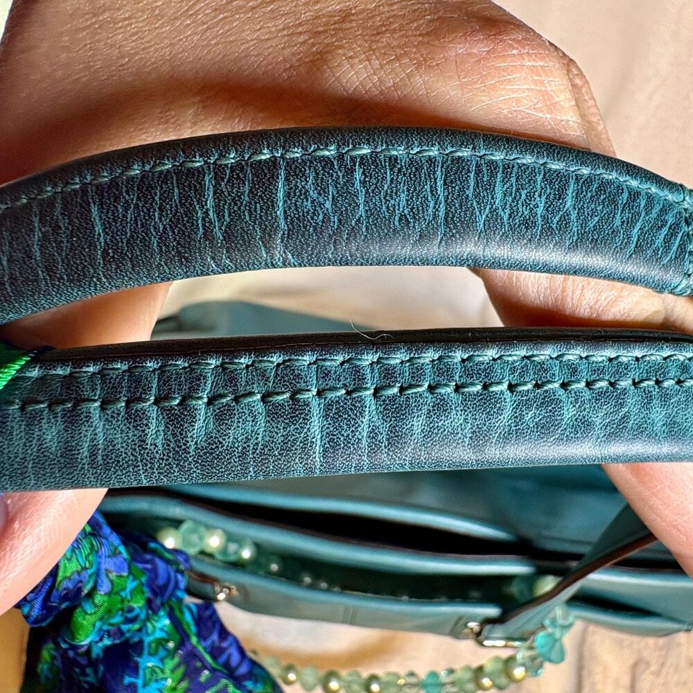 Coach Taylor Leather Alexis Caryall Tote in Teal Blue with Scarf and Chain - Picture 12 of 13